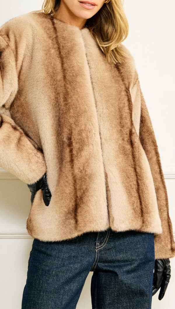 The City Faux Fur Jacket - Brown Multi
