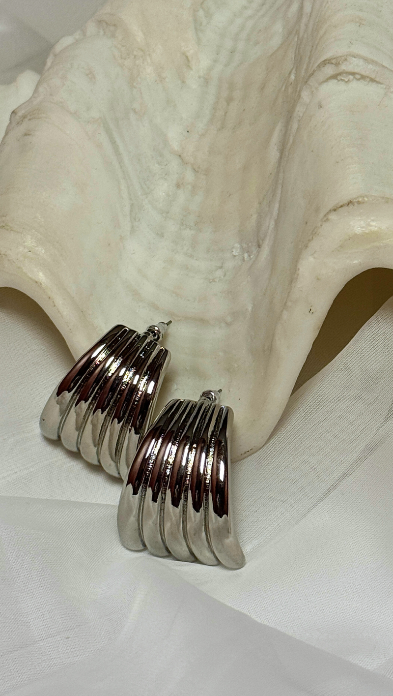 Oversized Metal Post Earrings - Silver