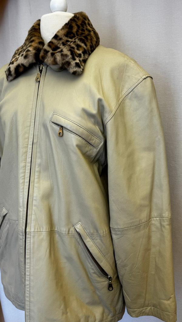 Rafael 90s Leather Jacket with Faux Fur Collar OS