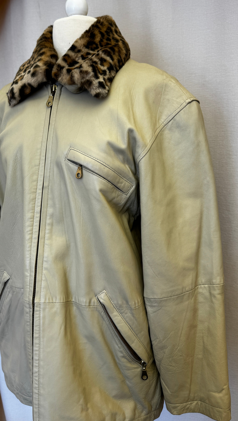Rafael 90s Leather Jacket with Faux Fur Collar OS
