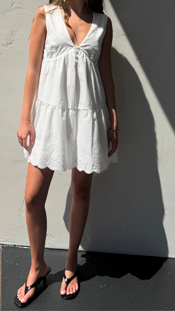 Emilie Eyelet Mini Dress - Off White