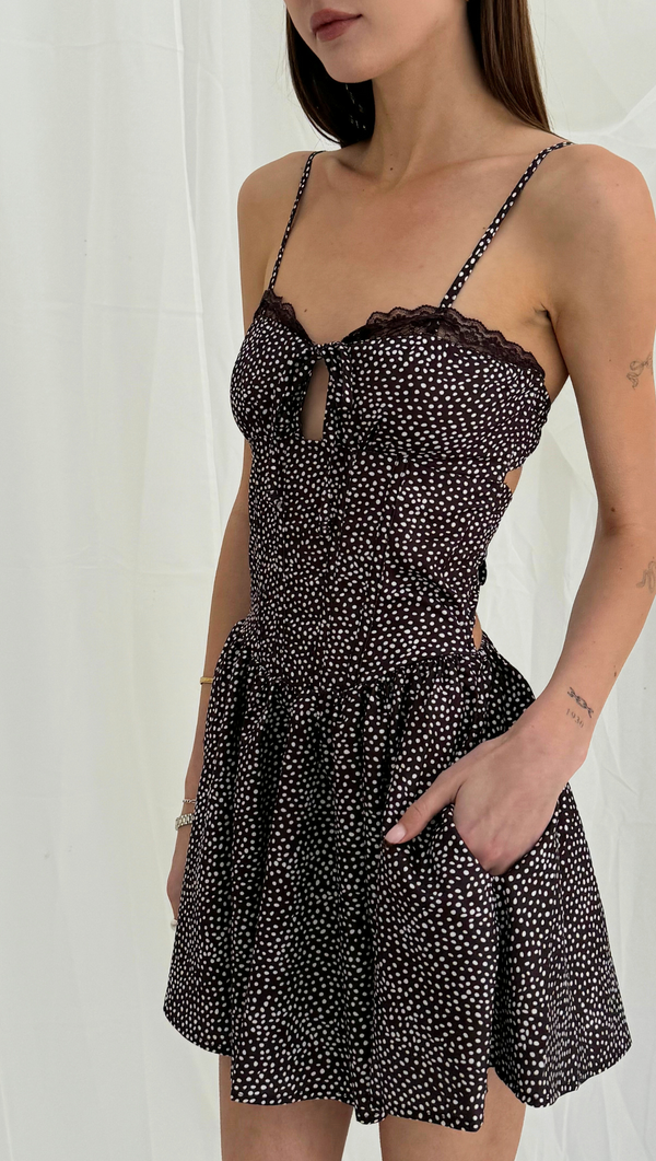 Mimi Mini Dress - Brown Polka Dot