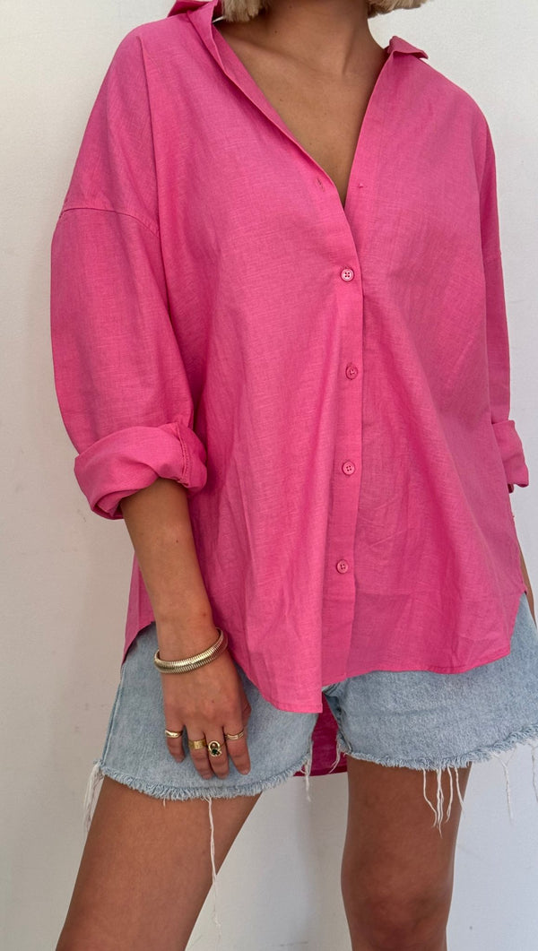 Valeria Oversized Button Down - Pink