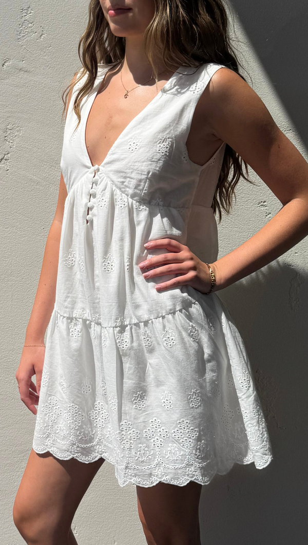 Emilie Eyelet Mini Dress - Off White