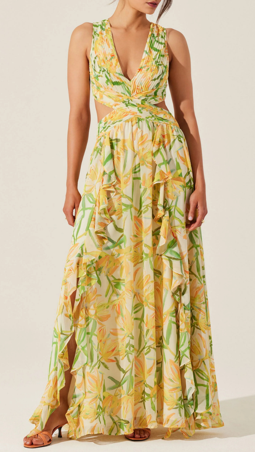 green and yellow floral maxi dress Noya Print Maxi Dress Yellow Green Floral / L