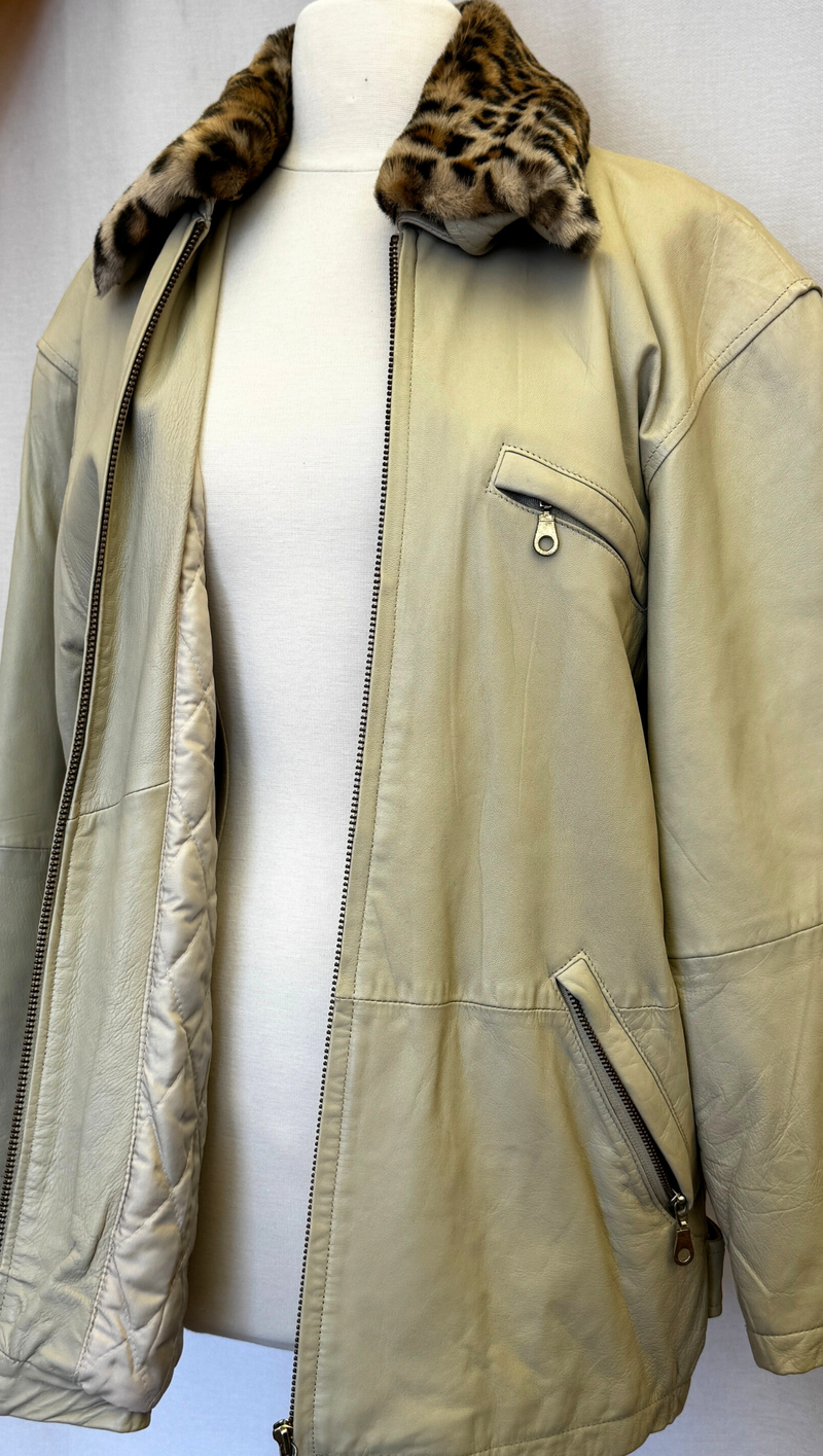 Rafael 90s Leather Jacket with Faux Fur Collar OS
