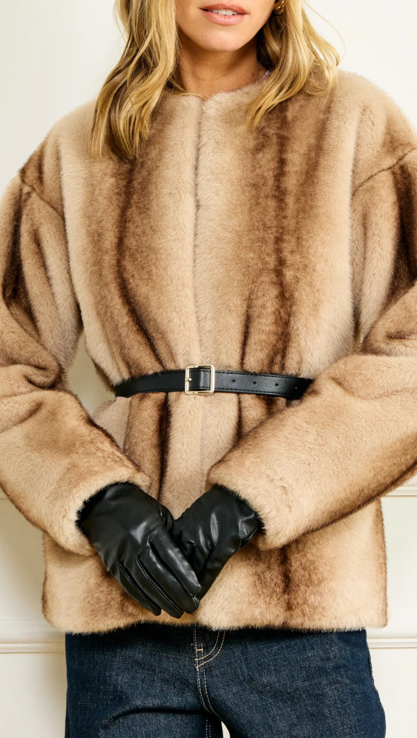 The City Faux Fur Jacket - Brown Multi