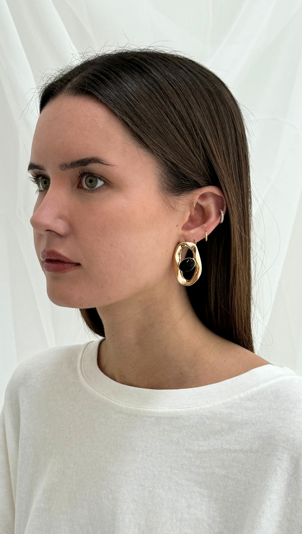 Orb Earring - Onyx/ Gold