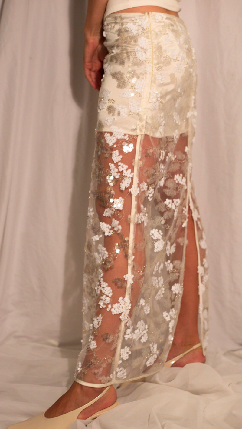 Arlo Sequin  Skirt - White