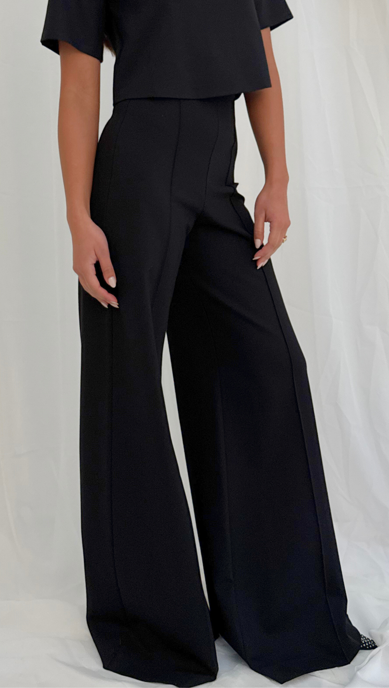 Ponte Knit Wide Leg Pant - Black