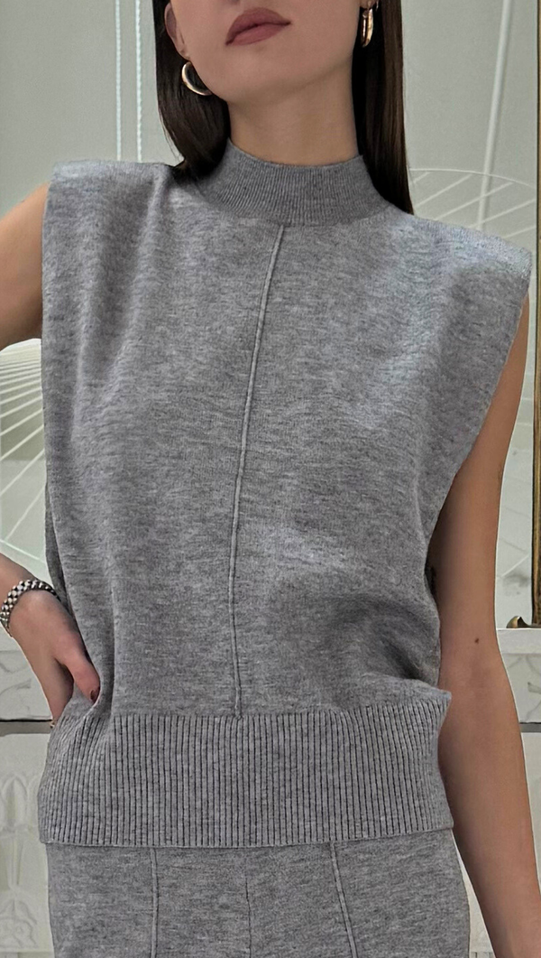 Maya Mock Neck Tank - Grey