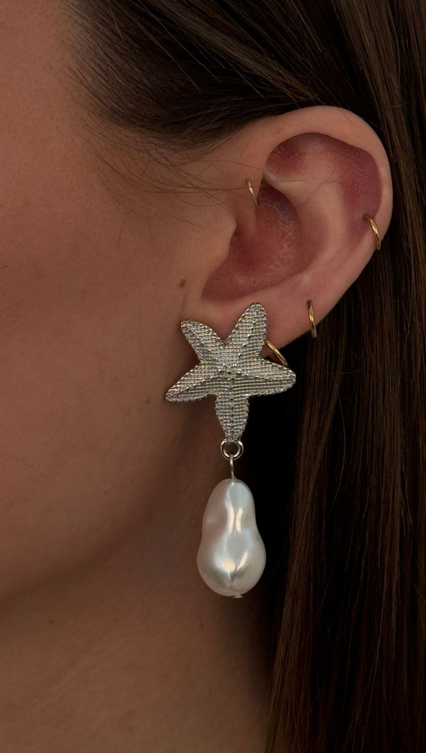 Starfish Pearl Drop Earring - Silver