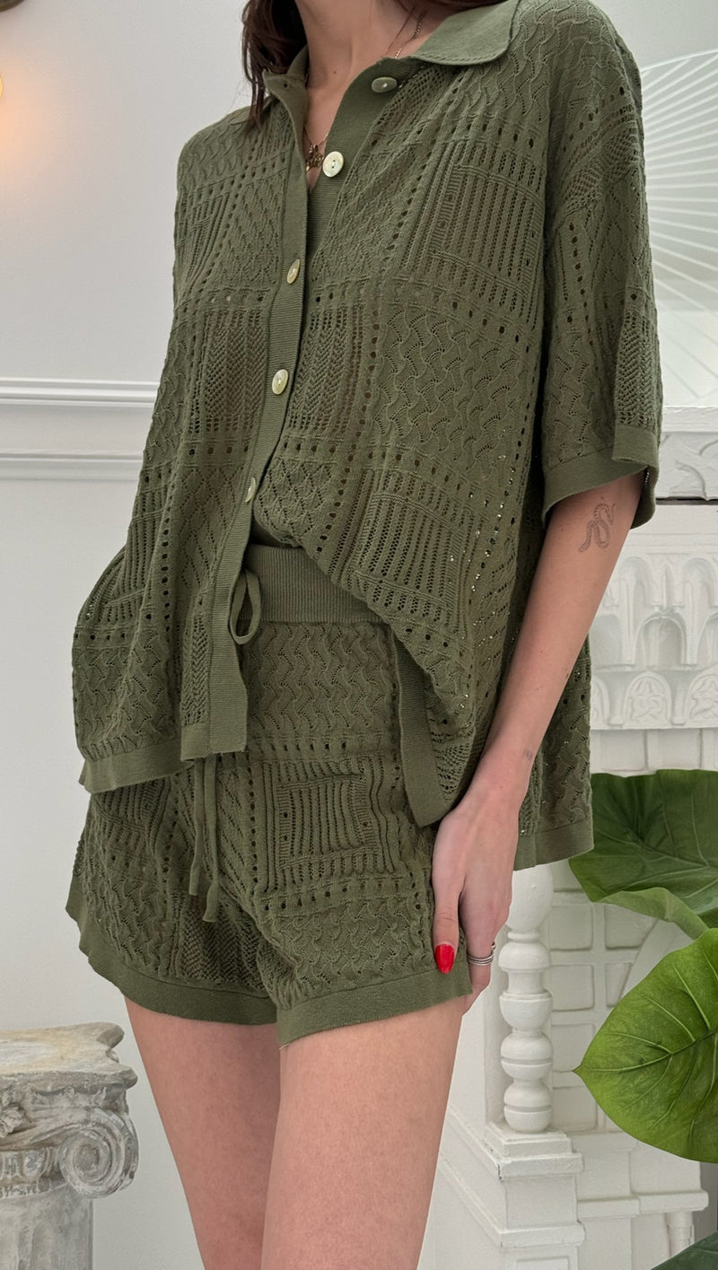 Lo Knit Short Set - Army Green