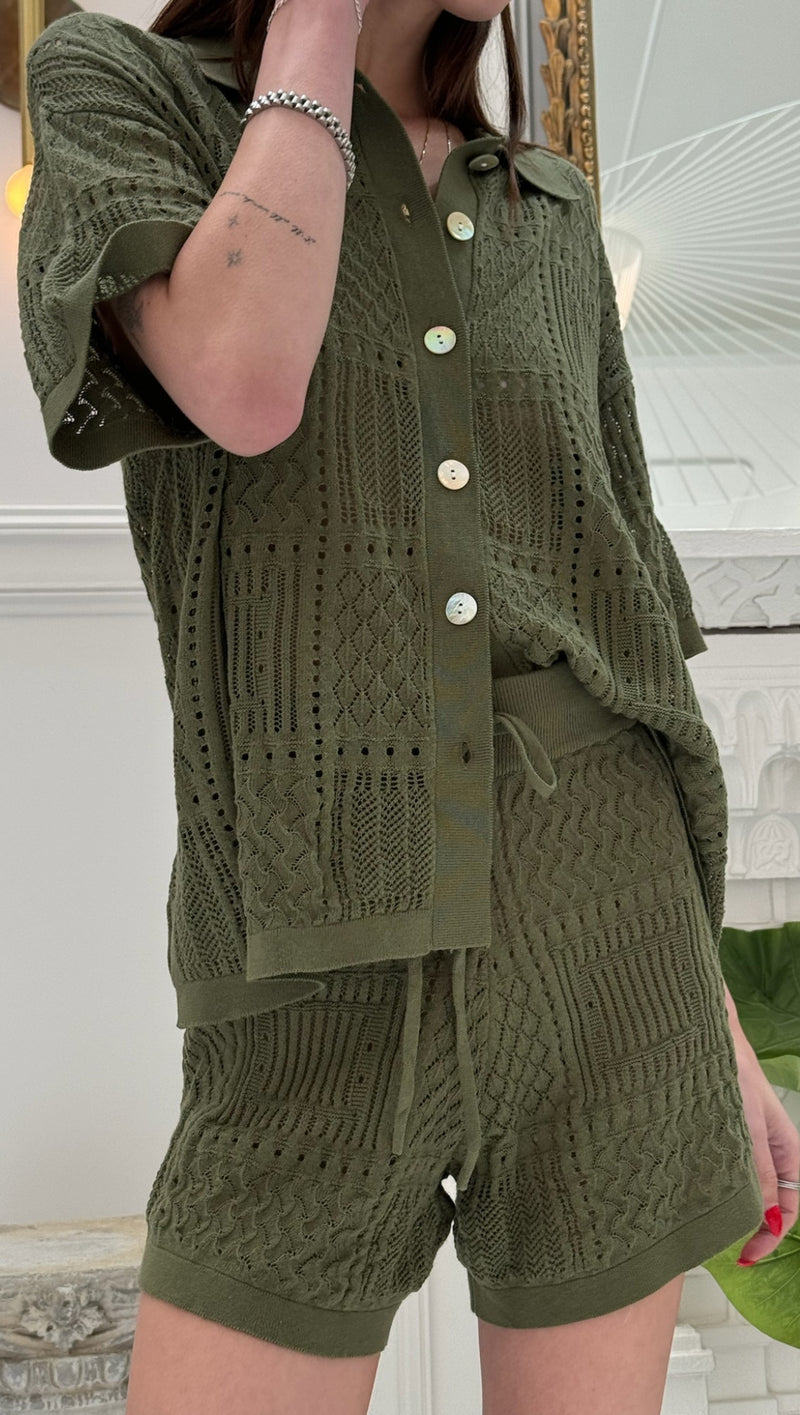 Lo Knit Short Set - Army Green