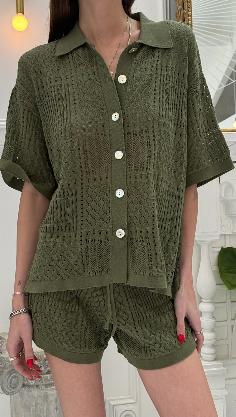 Lo Knit Short Set - Army Green