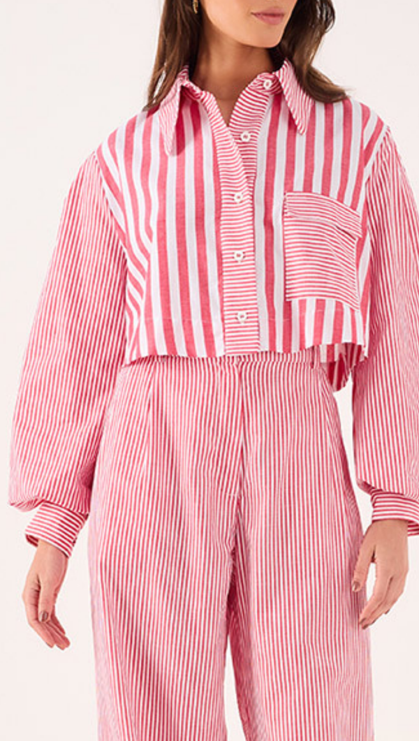 Cropped Striped Shirt - Red Stripe