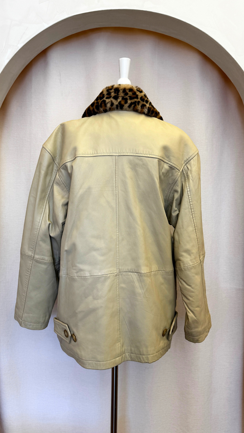 Rafael 90s Leather Jacket with Faux Fur Collar OS