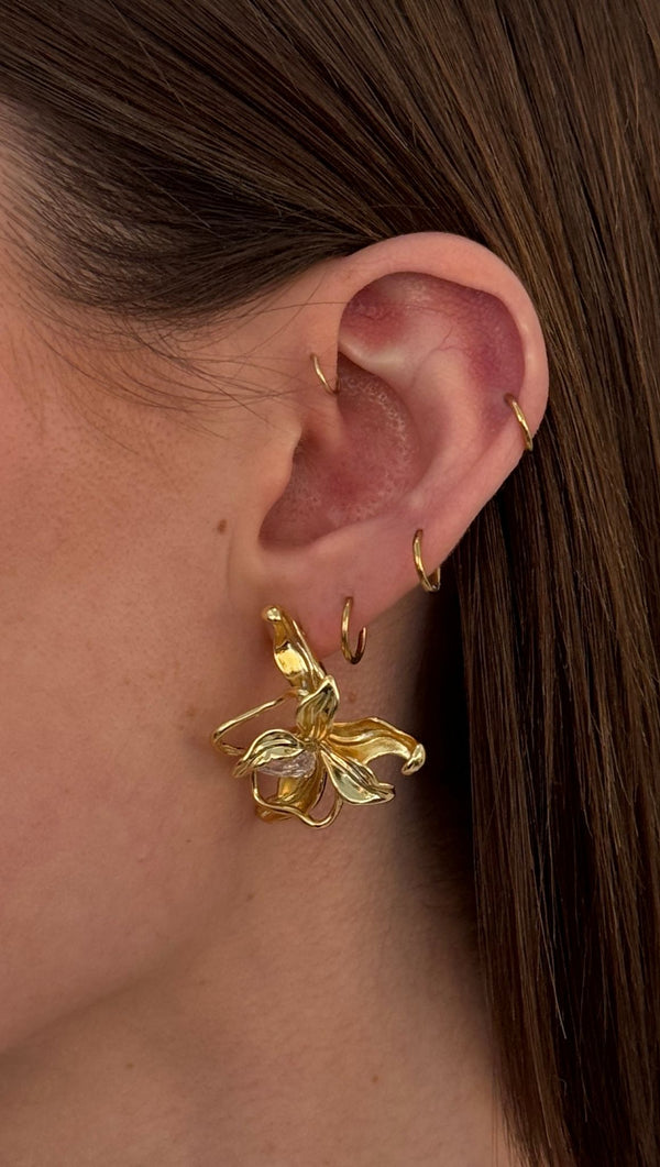 Petite CZ Flower Earrings - Gold
