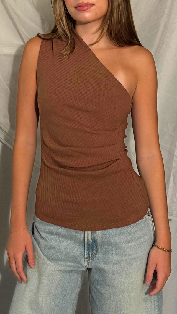 Jenn One Shoulder Tank - Brown