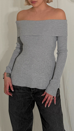 Finn Off Shoulder LS Top - Heather Grey