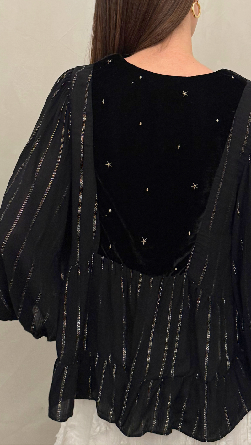 Embroidered Blouse With Metallic Thread - Black