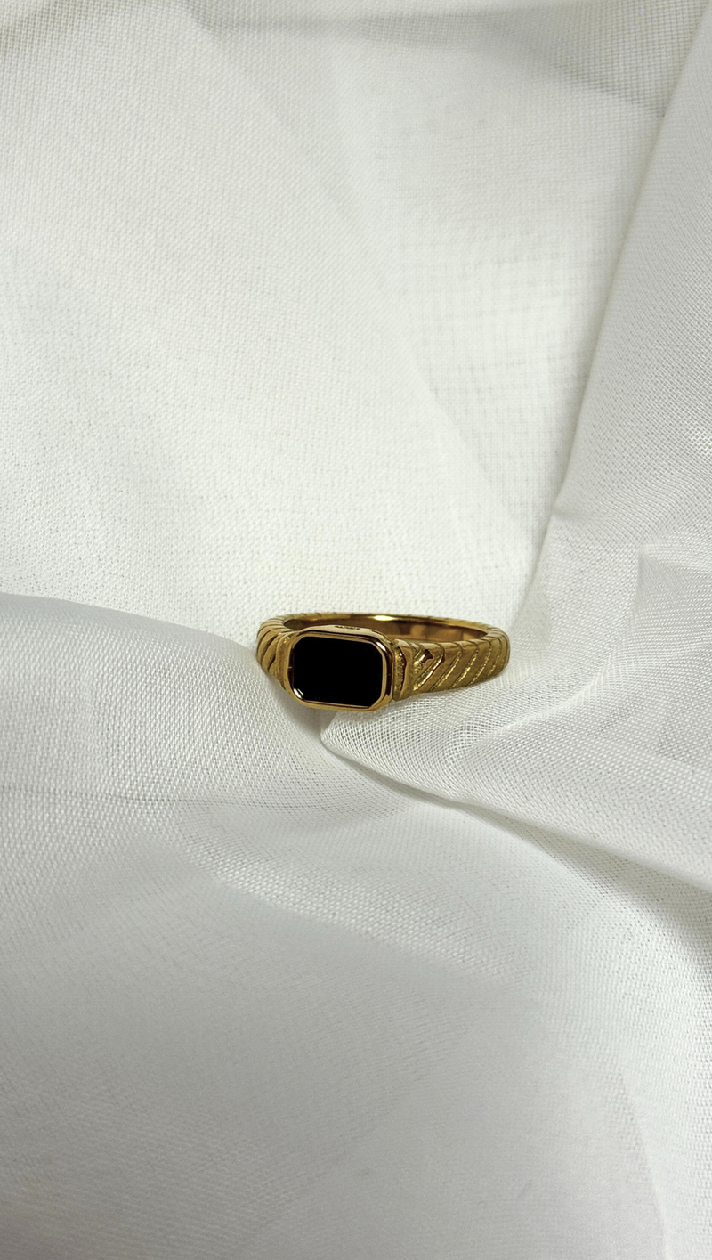 Braided Ring With Stone - Black