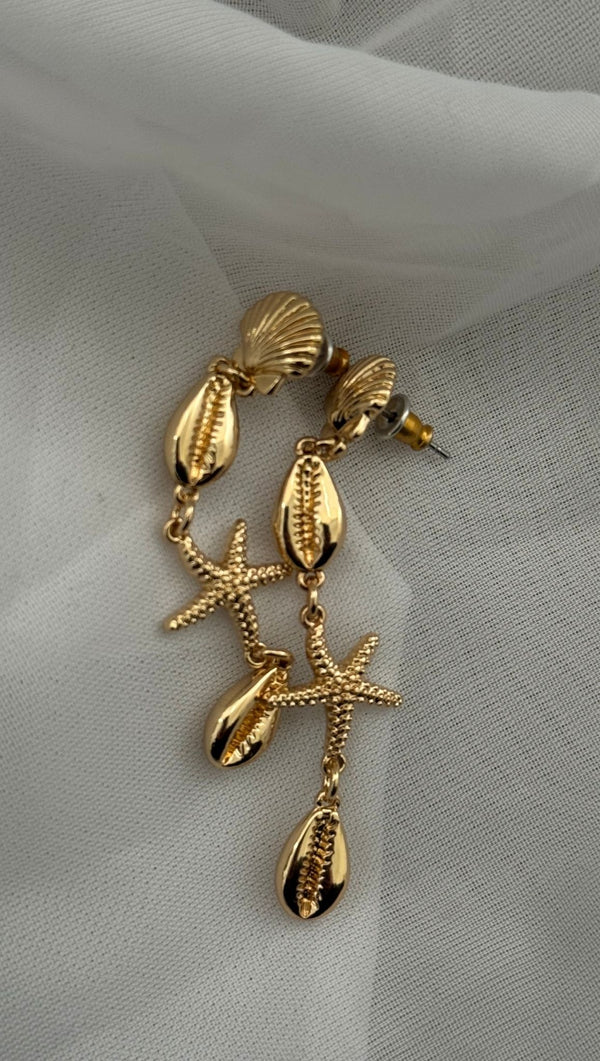 Shell Dangle Drop Earrings - Gold