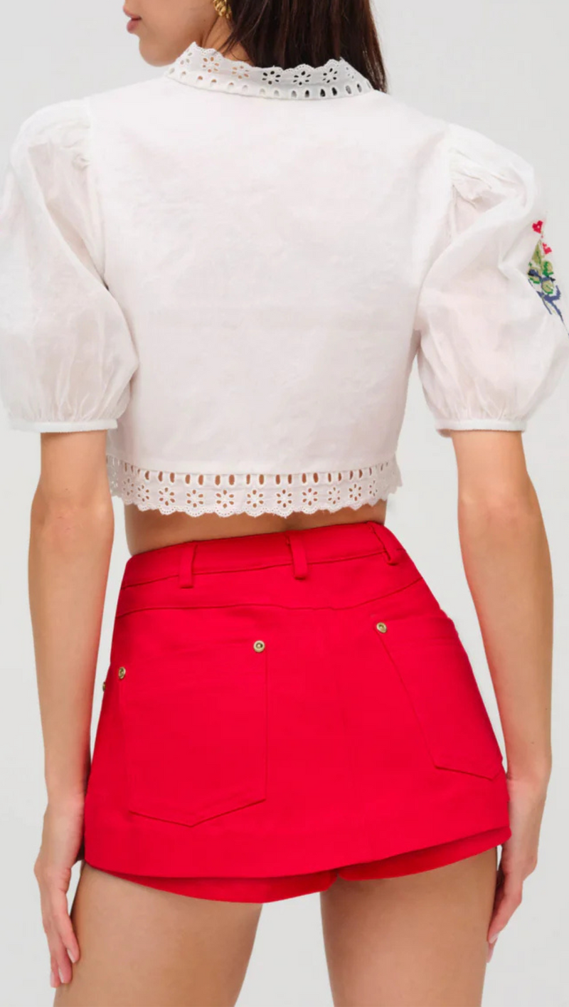 Lipstick Denim Mini Skort - Red