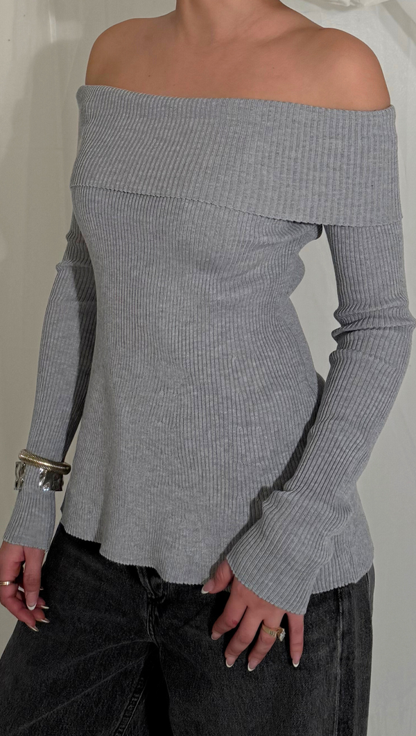 Finn Off Shoulder LS Top - Heather Grey