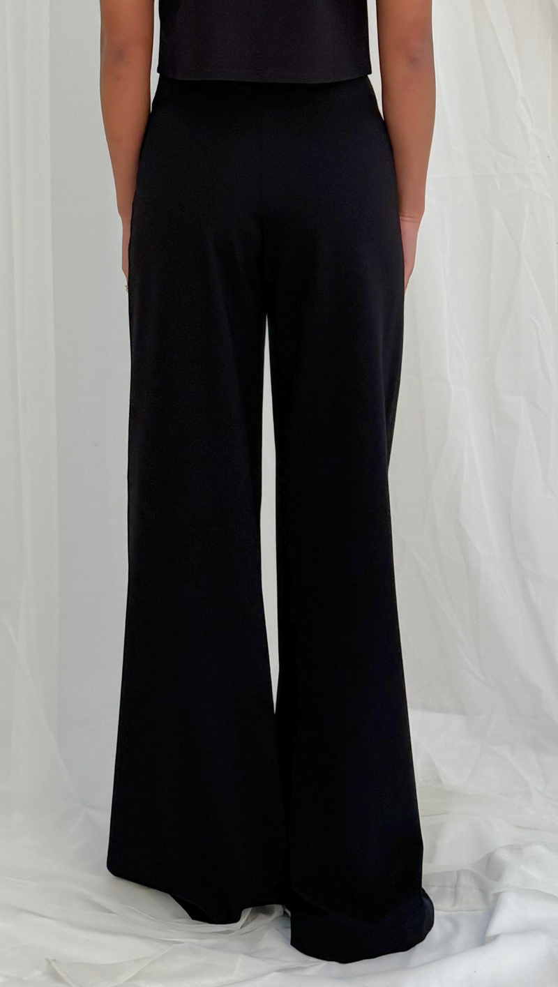 Ponte Knit Wide Leg Pant - Black