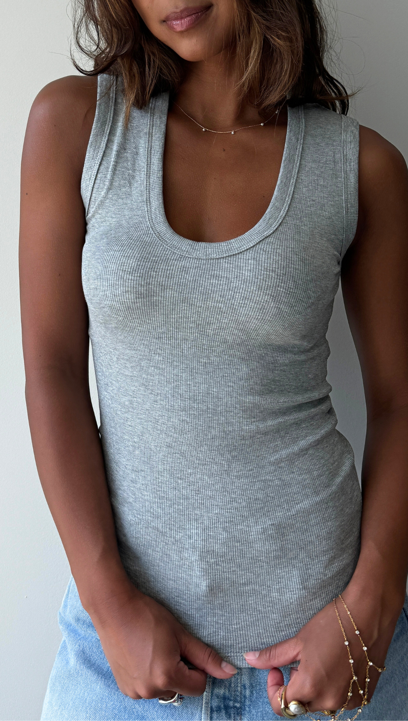 Deep Scoop Rib Tank - Heather Grey