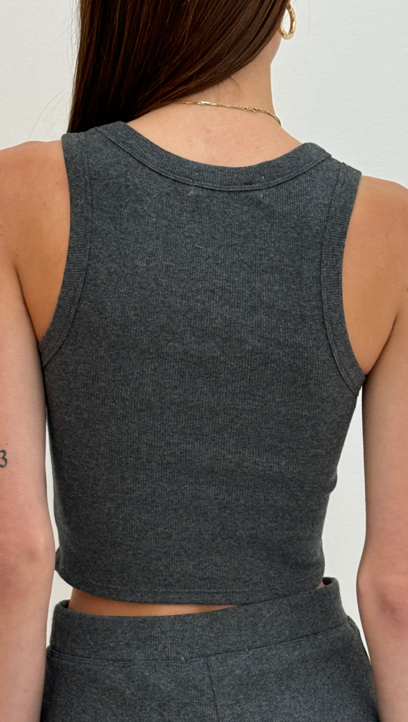 Ribbed Scoop Tank - Dark Grey