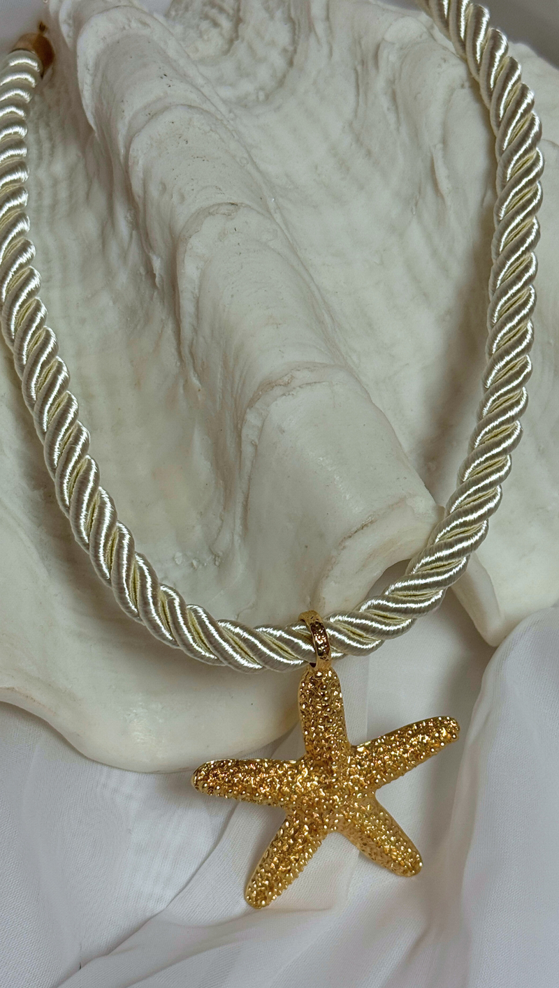Starfish Pendant Rope Necklace - White