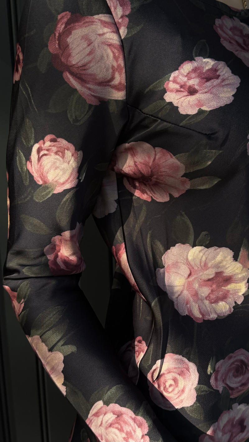 Georgie L/S Maxi Dress - Black Floral