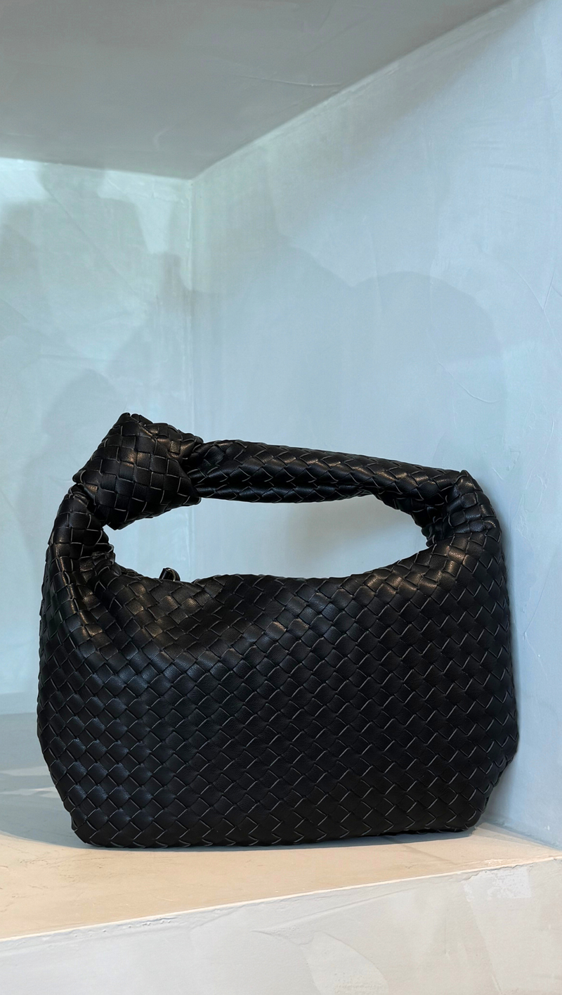 Woven Knotted Shoulder Bag - Black