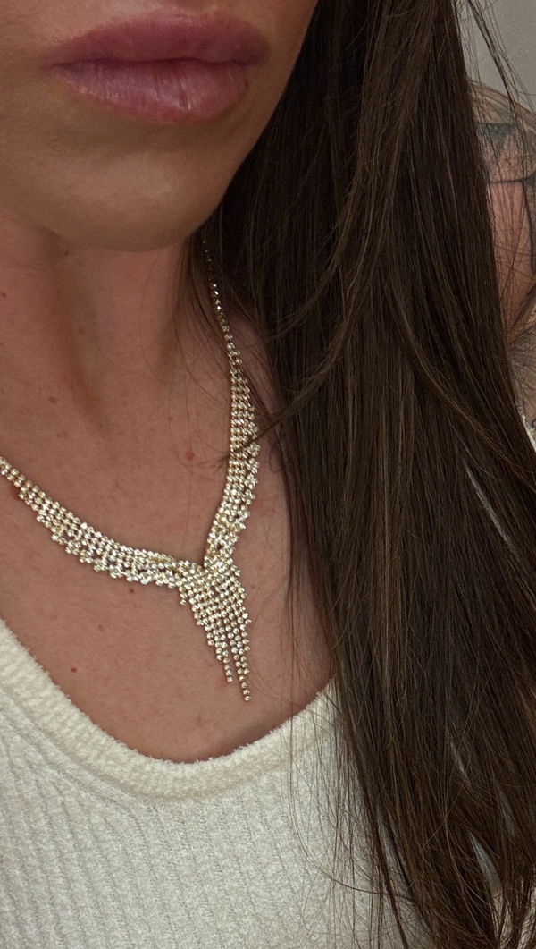 Layered Tassel Crystal Necklace