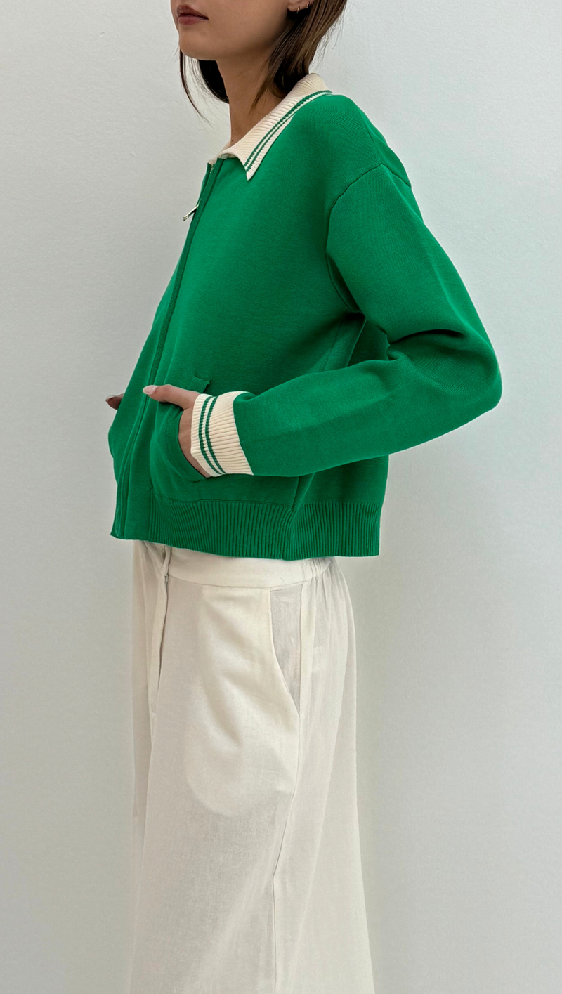 Nora Sweater - Green/ Ivory