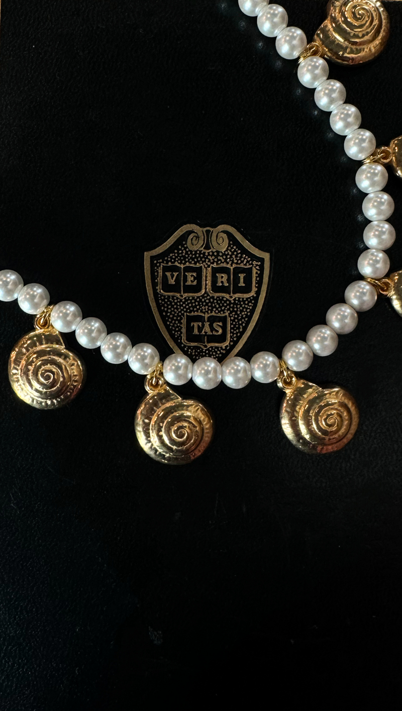 Pearl Seashell Charm Necklace - Gold