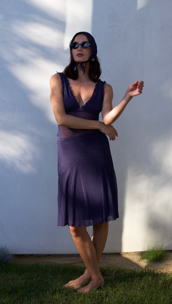 Alia Skirt Set and Scarf - Navy/White