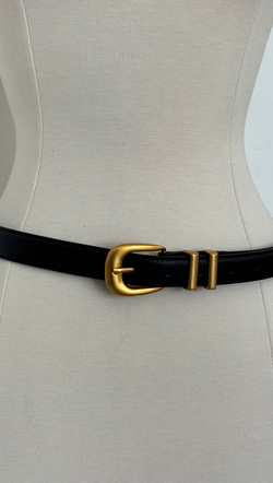 Chunky Metal Leather Belt - Black/ Gold