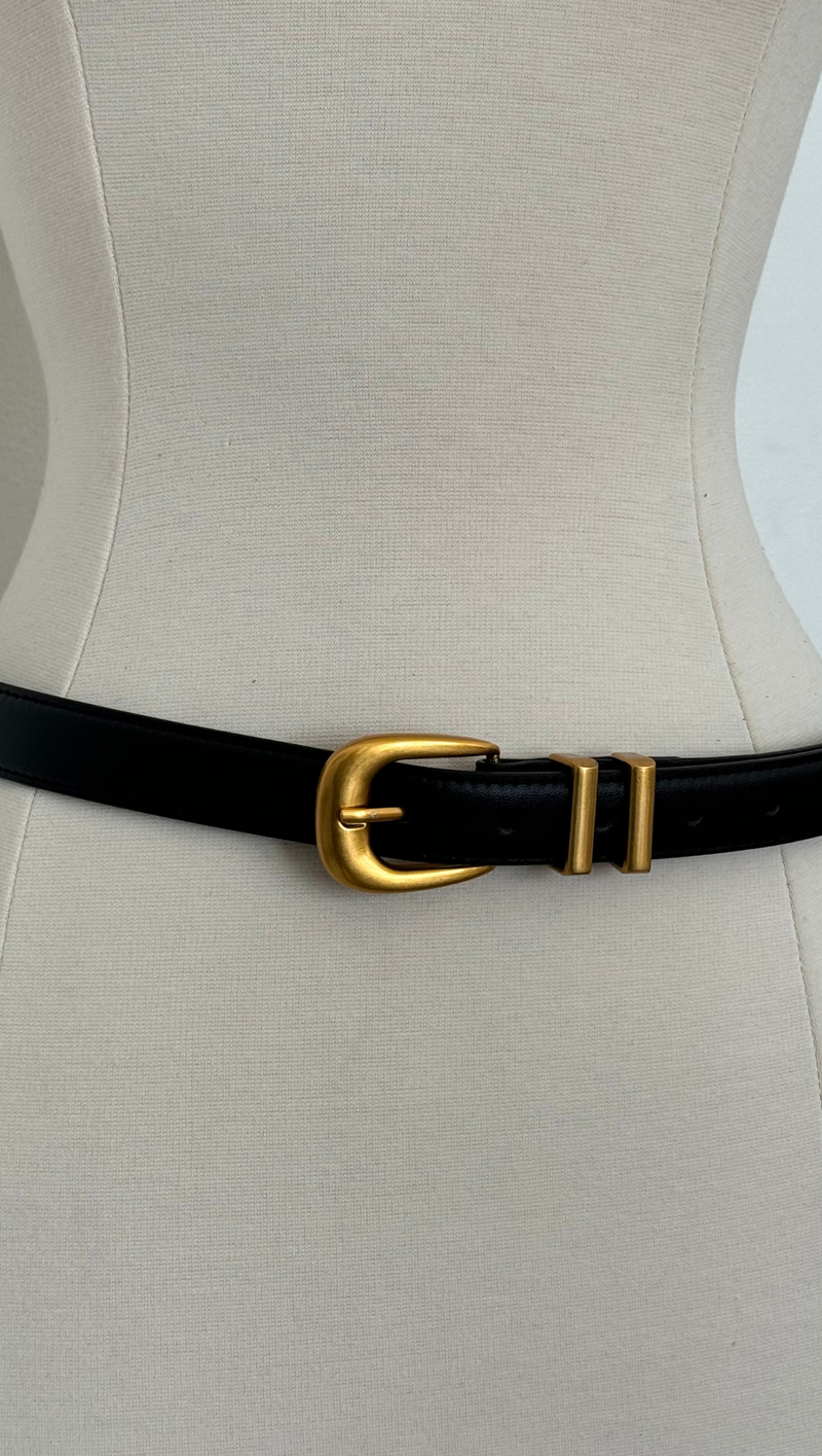 Chunky Metal Leather Belt - Black/ Gold