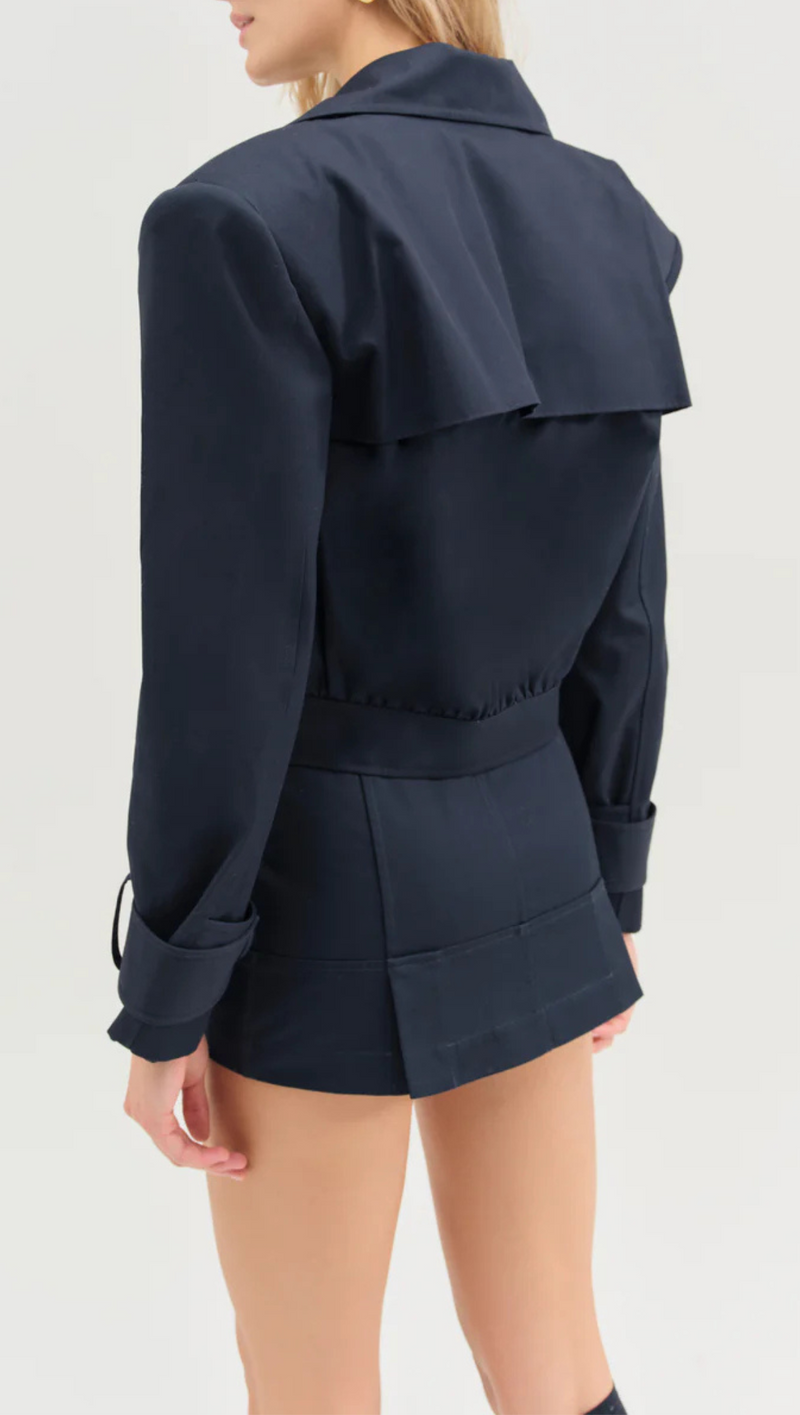 Cotton Twill Cropped Jacket - Navy