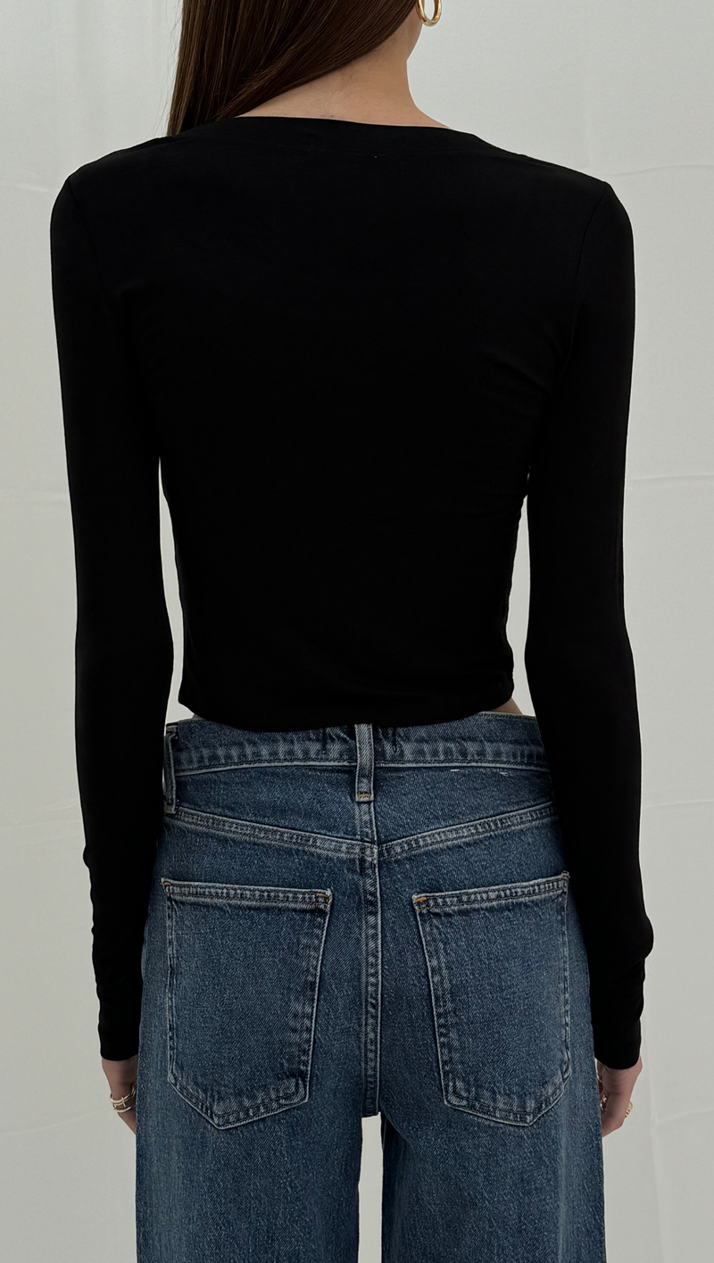 Cropped Scoop Neck L/S - Black