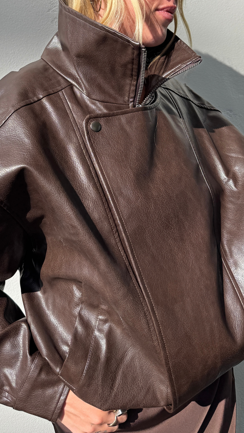 Blythe Leather Bomber - Brown