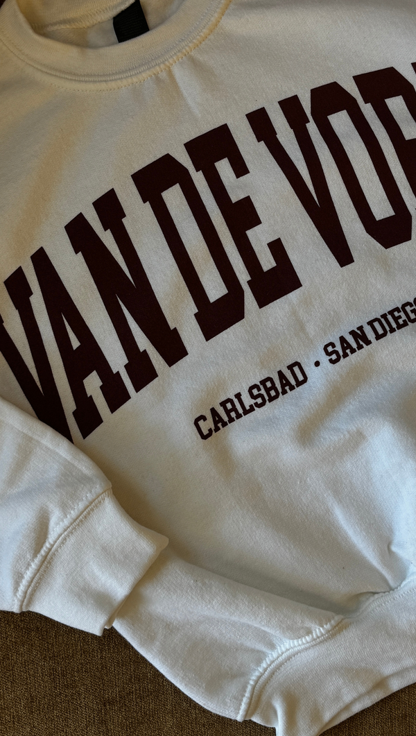 Kids Collegiate Crewneck - White/Oxblood