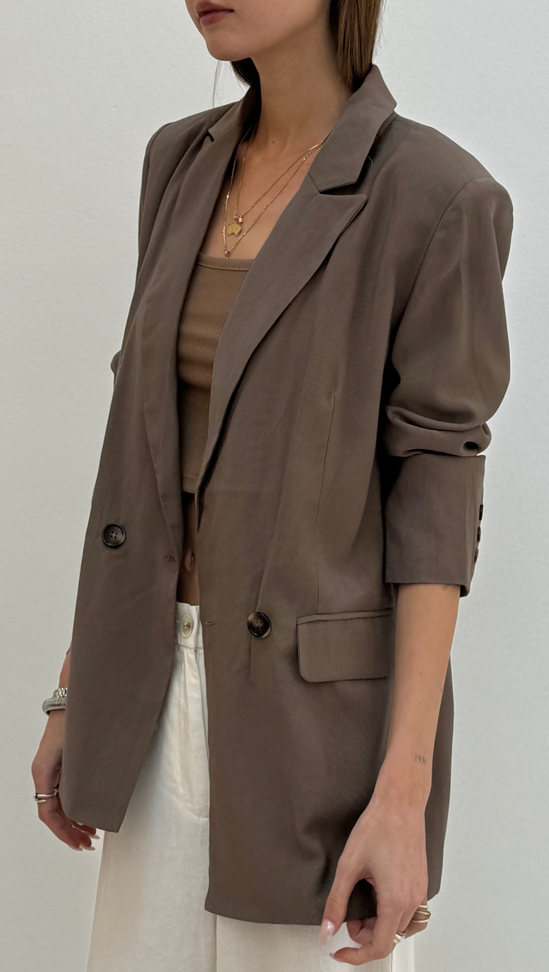 Allie Woven Blazer - Taupe