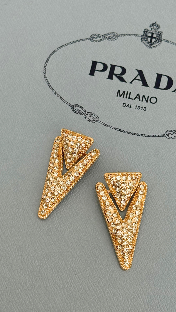 Triangular Diamond Statement Earring - Gold