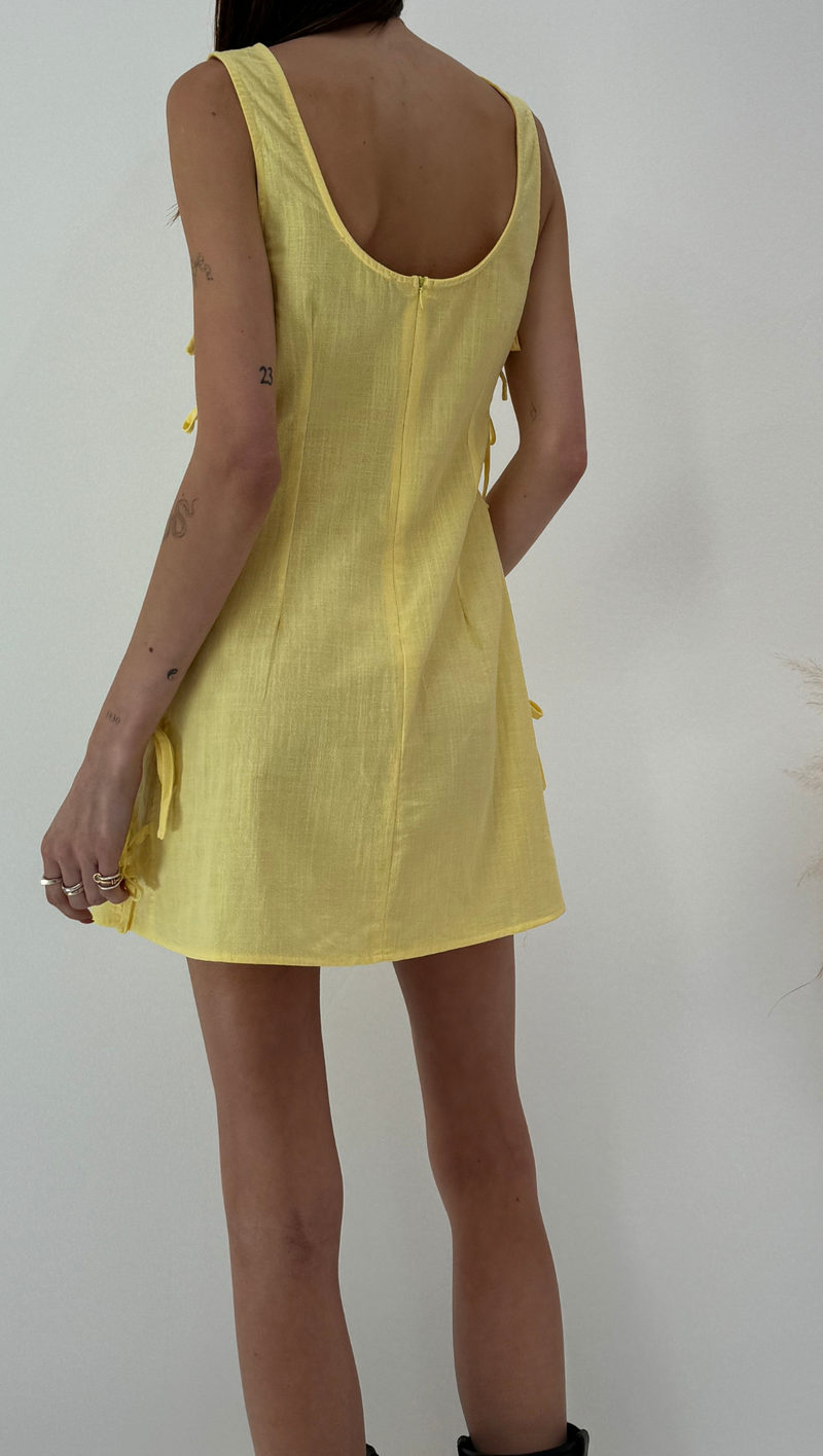 Sienna Side Tie Mini Dress - Yellow