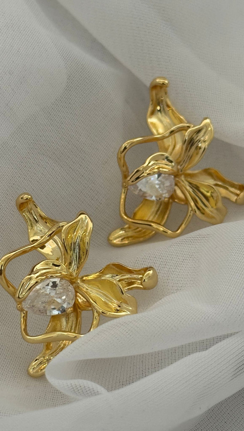 Petite CZ Flower Earrings - Gold