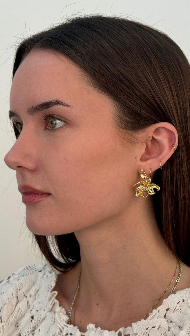 Petite CZ Flower Earrings - Gold